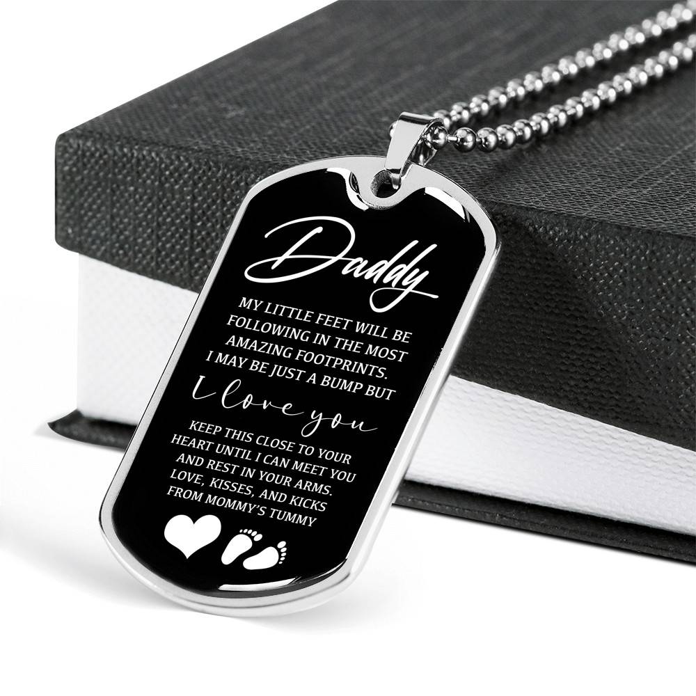 Father's Day Baby Bump Daddy My Little Feet I Love You from Mommy's Tummy Dog Tag Pendant Necklace