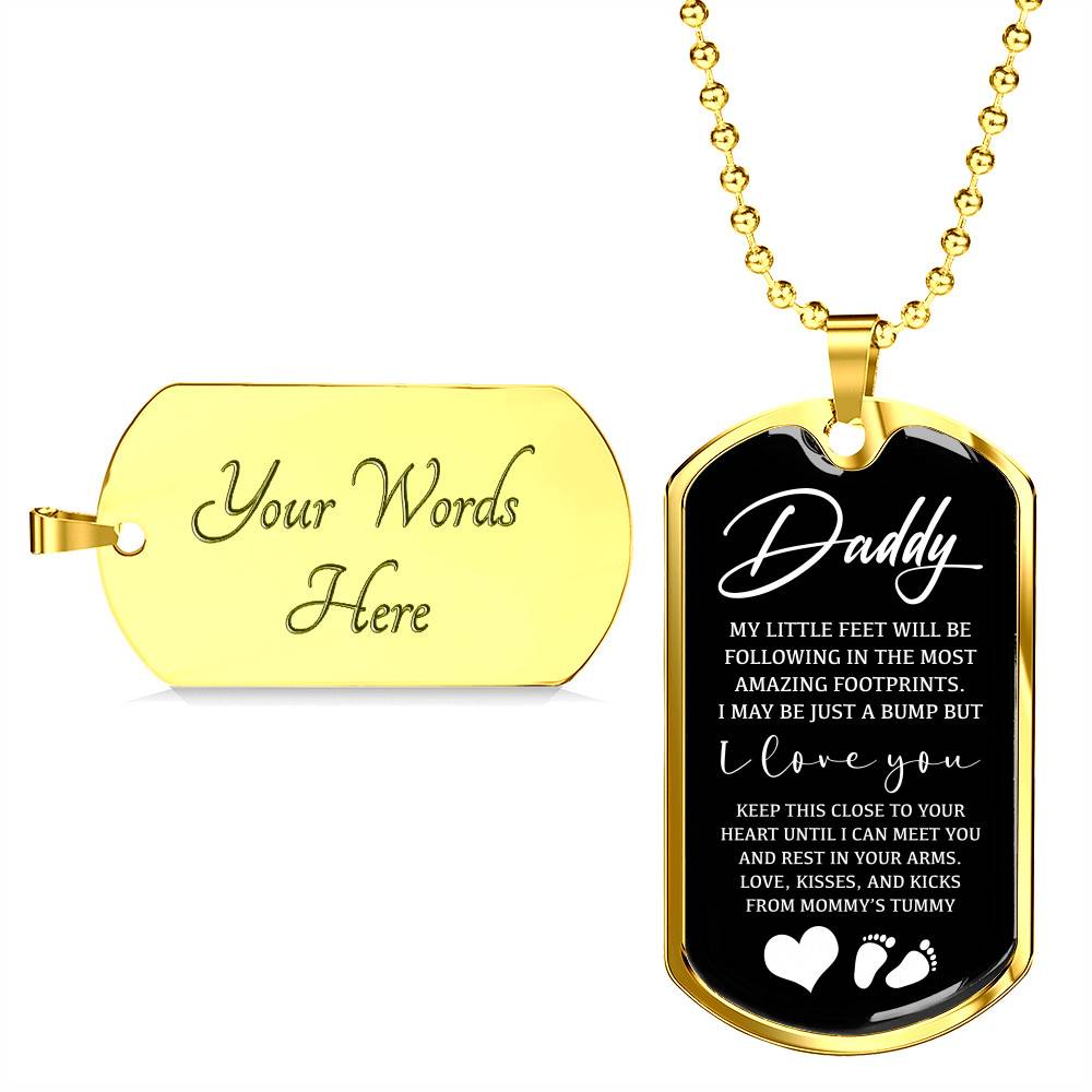 Father's Day Baby Bump Daddy My Little Feet I Love You from Mommy's Tummy Dog Tag Pendant Necklace