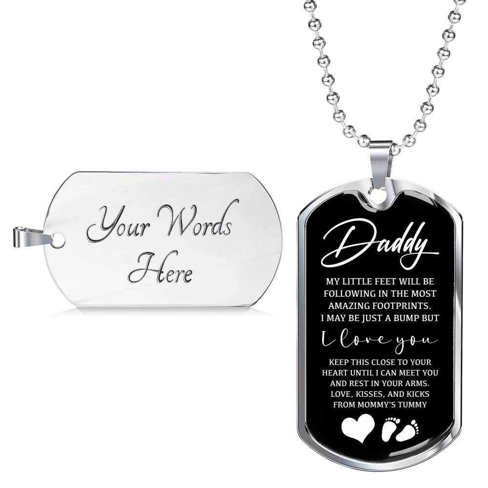 Father's Day Baby Bump Daddy My Little Feet I Love You from Mommy's Tummy Dog Tag Pendant Necklace