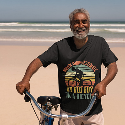 Alternative view of Vintage Never Underestimate an Old Guy on a Bicycle T-Shirt - V-Neck Tee - Bicycle Shirt Men