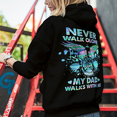 Alternative view of Never Walk Alone My Dad Walks With Me Angel Wings Sneaker Print On Back Hoodie-Sweatshirt-Long Sleeve Shirt