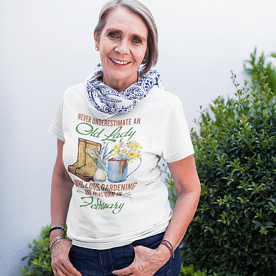 Alternative view of Never Underestimate an Old Lady Who Loves Gardening and Was Born in February T-Shirt - V-Neck Tee