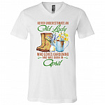 Never Underestimate an Old 4, White, V-Neck T-Shirt