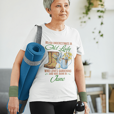 Alternative view of Never Underestimate an Old Lady Who Loves Gardening and Was Born in June T-Shirt - V-Neck Tee