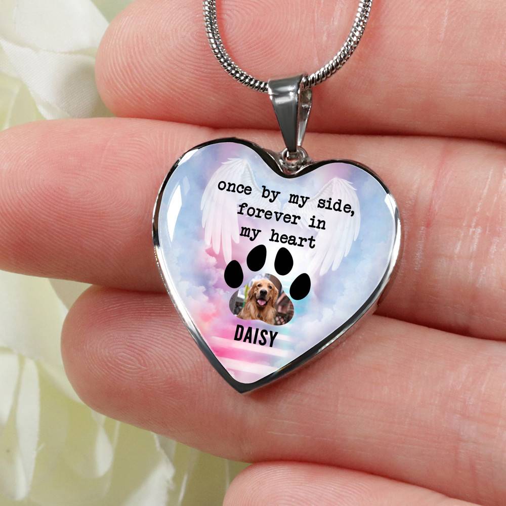 Personalized Photo Once By My Side Forever In My Heart Quote In Memory Of Dog Pet Remembrance Heart Necklace