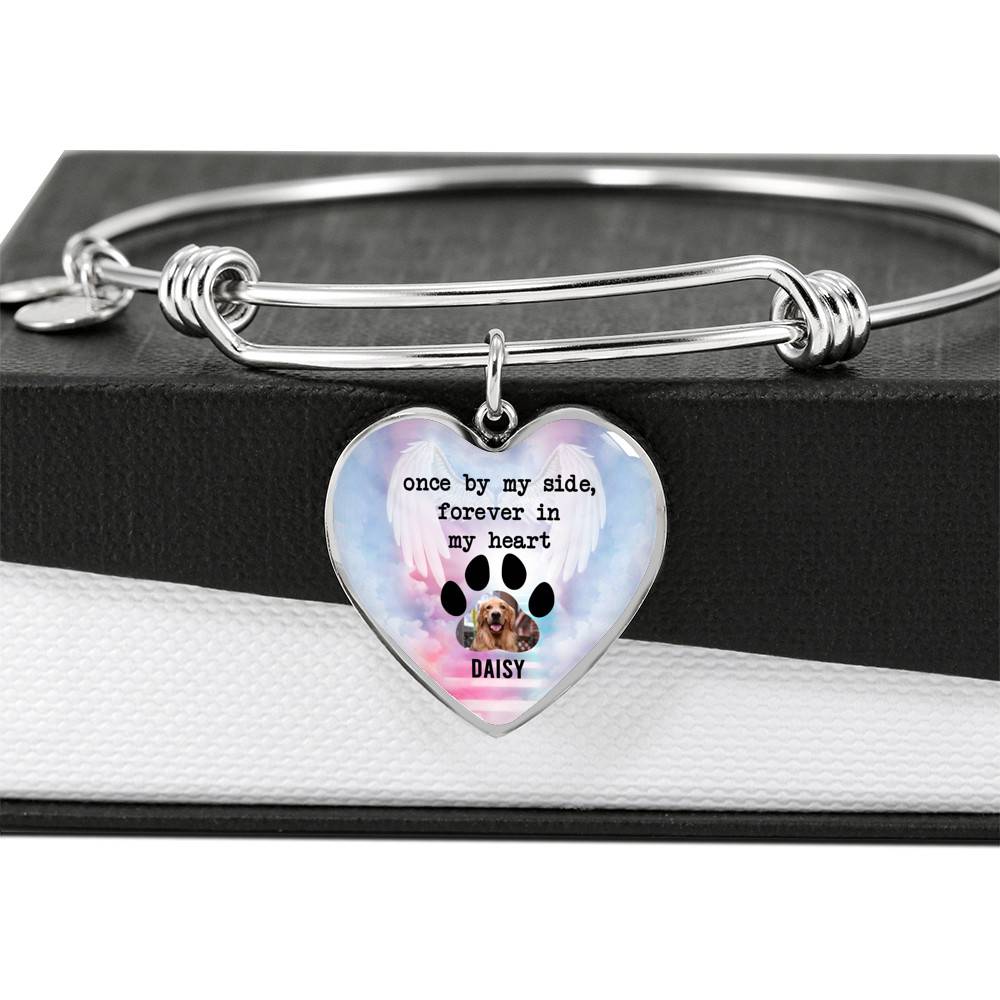 Personalized Photo Once By My Side Forever In My Heart Quote In Memory Of Dog Pet Remembrance Heart Necklace