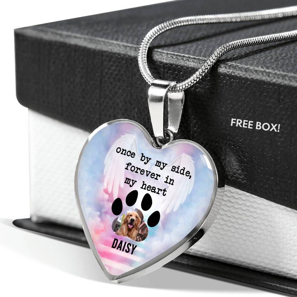 Personalized Photo Once By My Side Forever In My Heart Quote In Memory Of Dog Pet Remembrance Heart Necklace