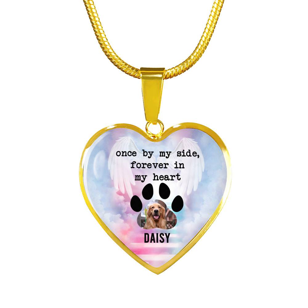 Personalized Photo Once By My Side Forever In My Heart Quote In Memory Of Dog Pet Remembrance Heart Necklace