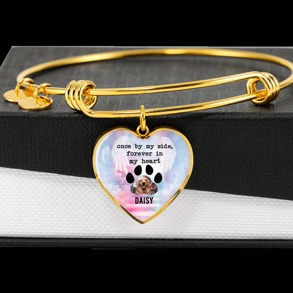Personalized Photo Once By My Side Forever In My Heart Quote In Memory Of Dog Pet Remembrance Heart Necklace