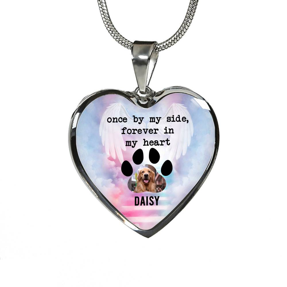 Personalized Photo Once By My Side Forever In My Heart Quote In Memory Of Dog Pet Remembrance Heart Necklace