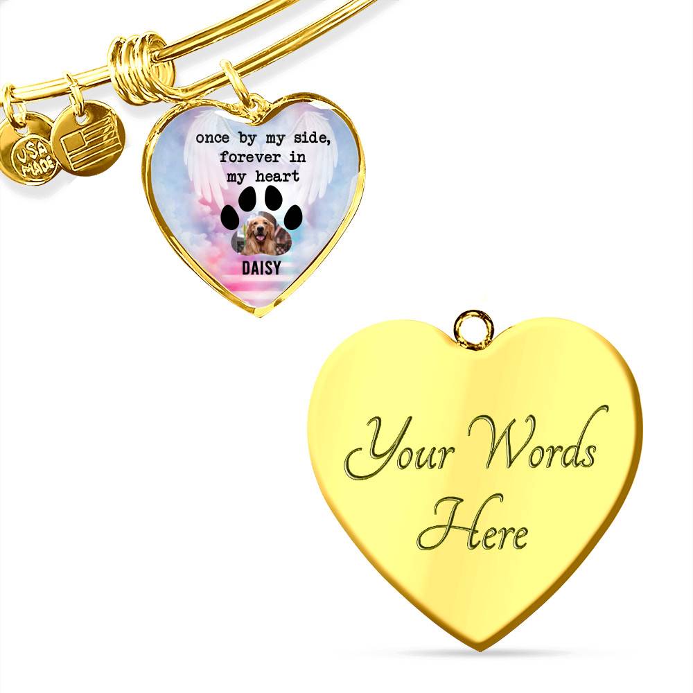 Personalized Photo Once By My Side Forever In My Heart Quote In Memory Of Dog Pet Remembrance Heart Necklace