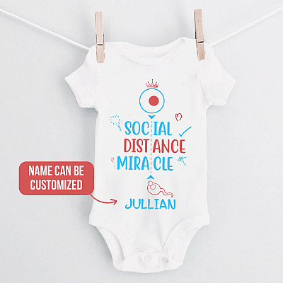 Alternative view of Personalized Funny Sperm Social Distance Miracle New Baby Coming Baby Onesie - Baby Infant Bodysuit