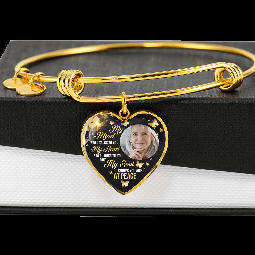 Personalized Photo My Mind Still Talks to You Memorial Butterfly Heart Pendant Necklace - Bangle