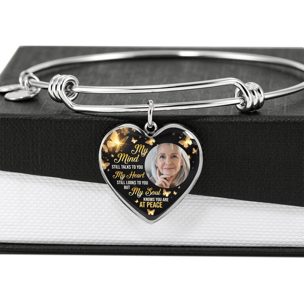 Personalized Photo My Mind Still Talks to You Memorial Butterfly Heart Pendant Necklace - Bangle