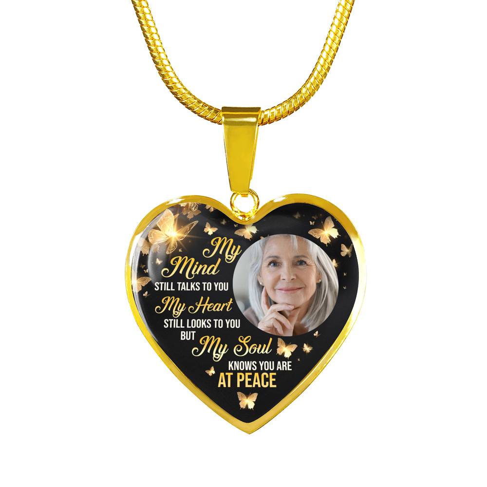 Personalized Photo My Mind Still Talks to You Memorial Butterfly Heart Pendant Necklace - Bangle
