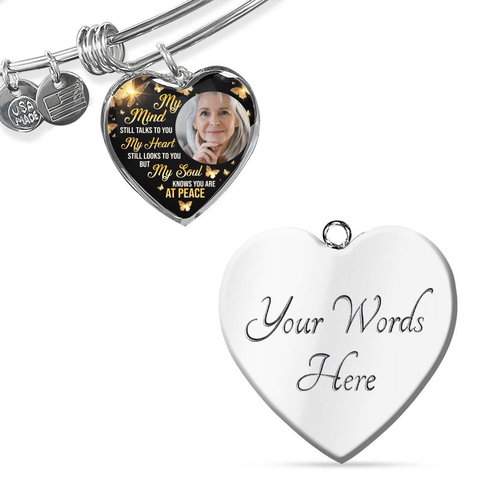 Personalized Photo My Mind Still Talks to You Memorial Butterfly Heart Pendant Necklace - Bangle