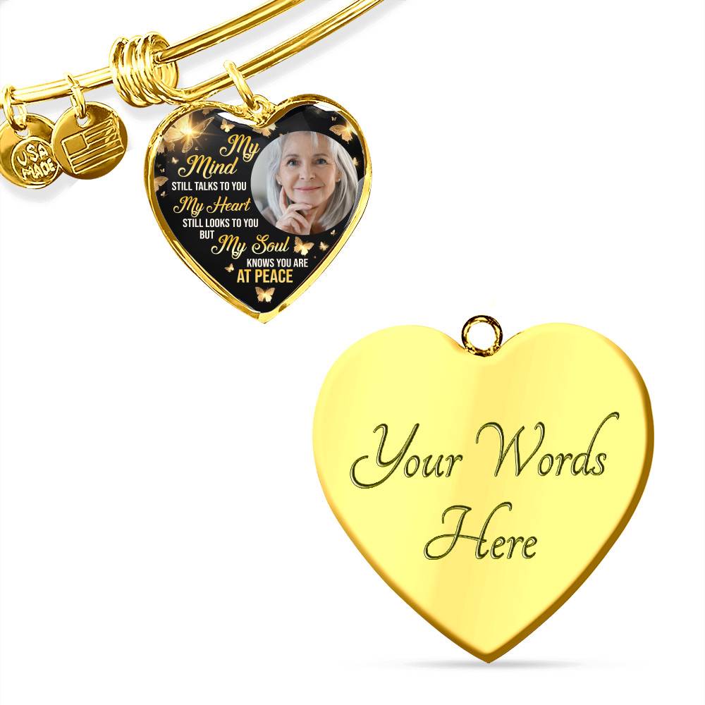 Personalized Photo My Mind Still Talks to You Memorial Butterfly Heart Pendant Necklace - Bangle