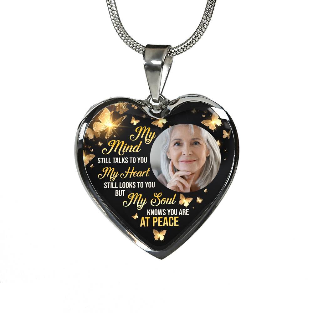 Personalized Photo My Mind Still Talks to You Memorial Butterfly Heart Pendant Necklace - Bangle