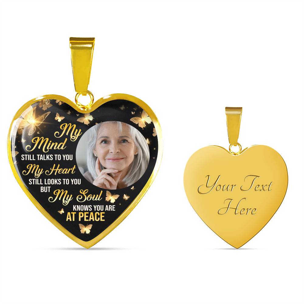 Personalized Photo My Mind Still Talks to You Memorial Butterfly Heart Pendant Necklace - Bangle