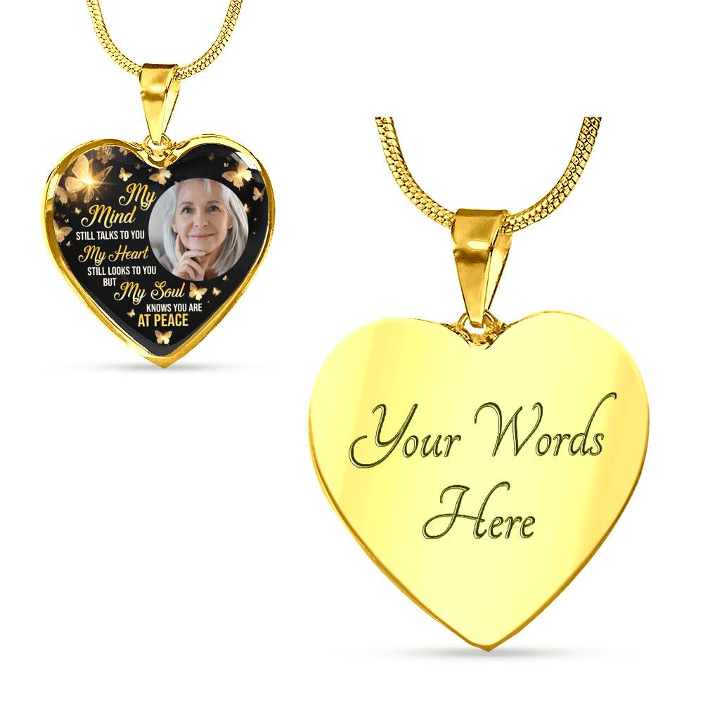Personalized Photo My Mind Still Talks to You Memorial Butterfly Heart Pendant Necklace - Bangle