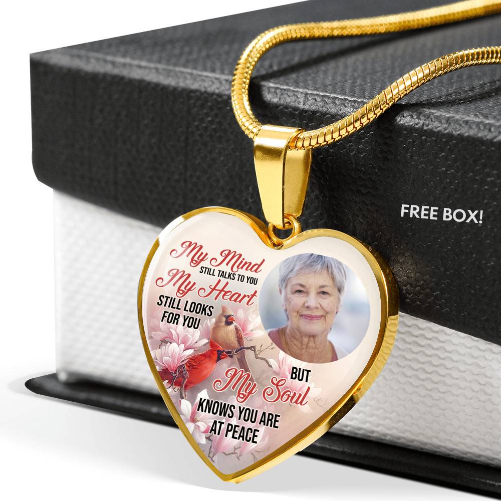 Personalized Photo My Mind Still Talks to You Memorial Cardinal Heart Pendant Necklace - Bangle
