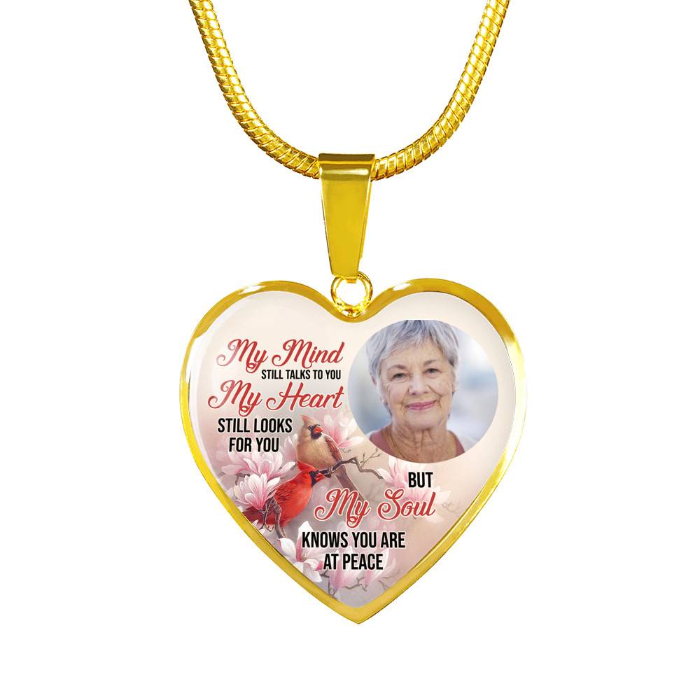Personalized Photo My Mind Still Talks to You Memorial Cardinal Heart Pendant Necklace - Bangle