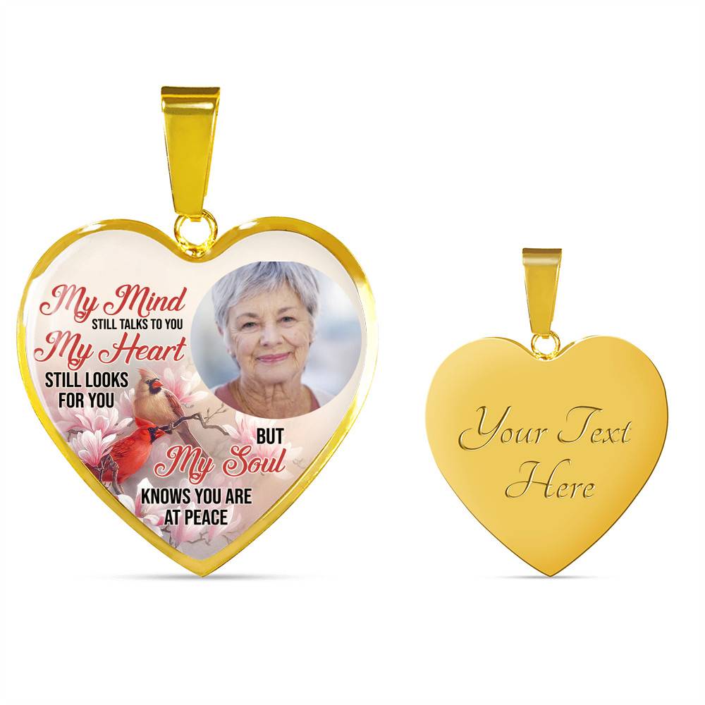 Personalized Photo My Mind Still Talks to You Memorial Cardinal Heart Pendant Necklace - Bangle