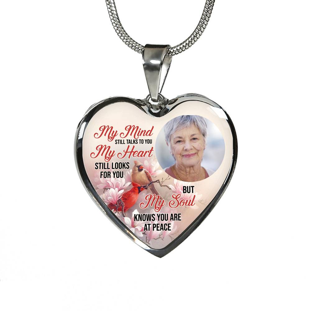 Personalized Photo My Mind Still Talks to You Memorial Cardinal Heart Pendant Necklace - Bangle