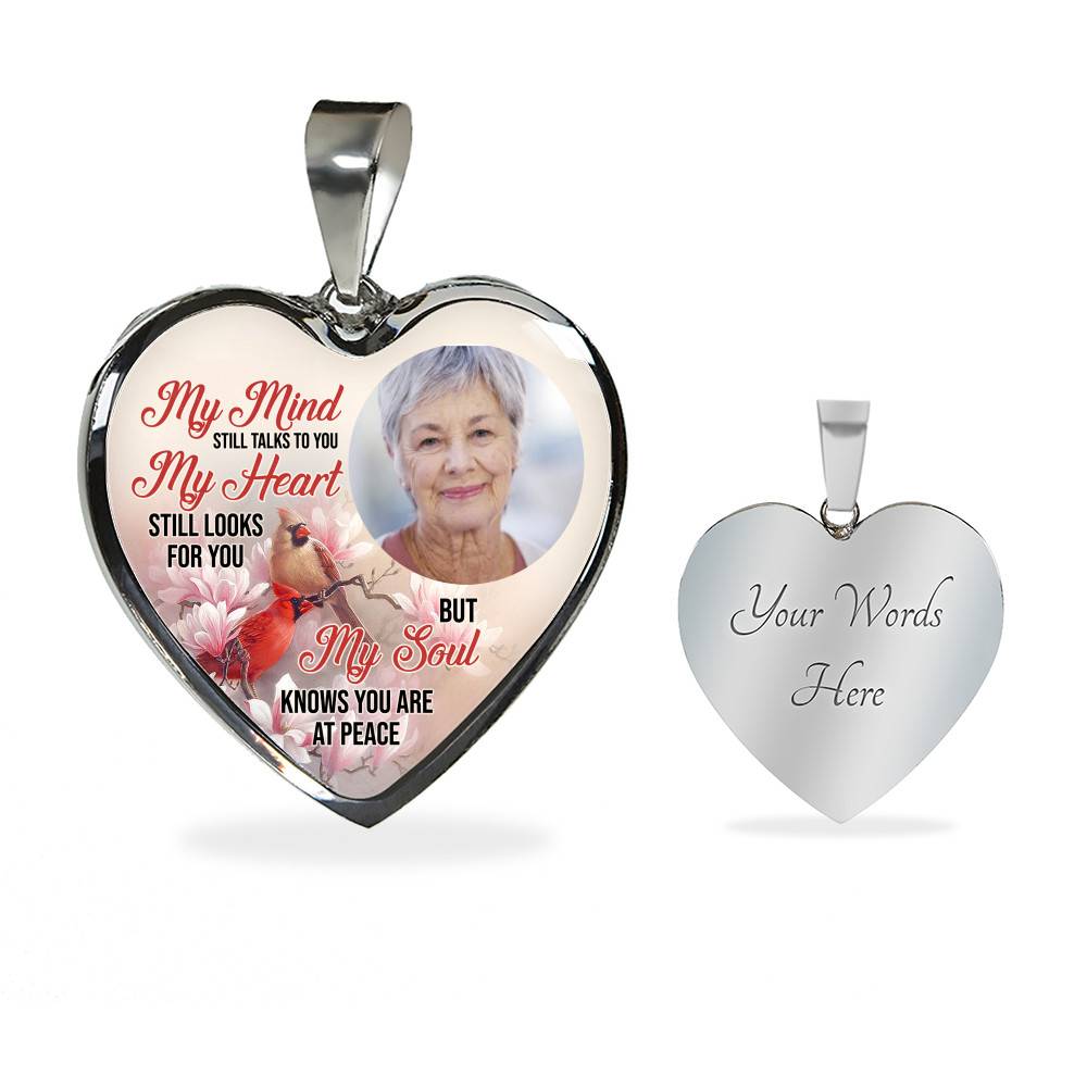 Personalized Photo My Mind Still Talks to You Memorial Cardinal Heart Pendant Necklace - Bangle
