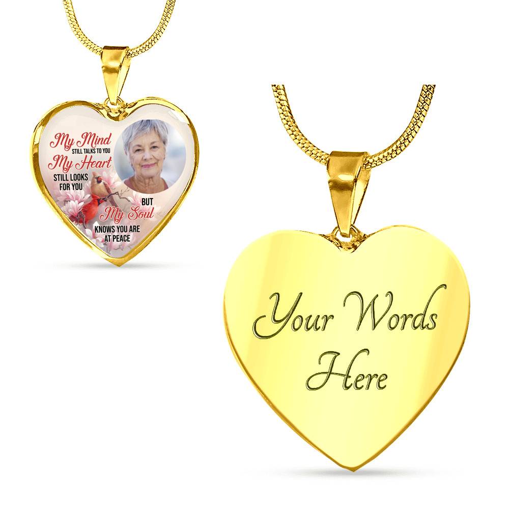 Personalized Photo My Mind Still Talks to You Memorial Cardinal Heart Pendant Necklace - Bangle