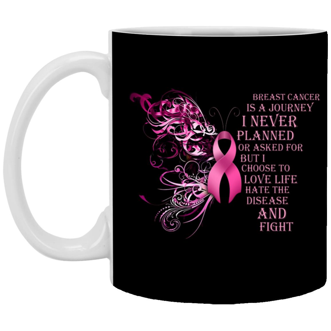 Breast Cancer Is A Journey I NeMug, Black, 11 oz. White Mug