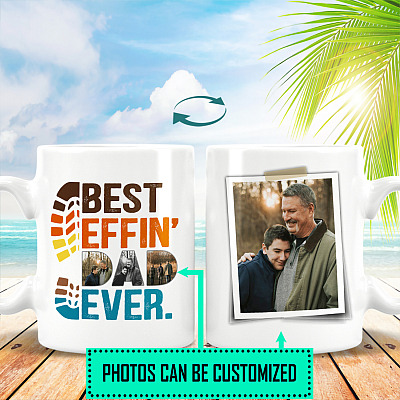 Personalized Photo Best Effin' Dad Ever Mug Beer Stein - Funny Father's Day Meme Saying Customized Mug Gift