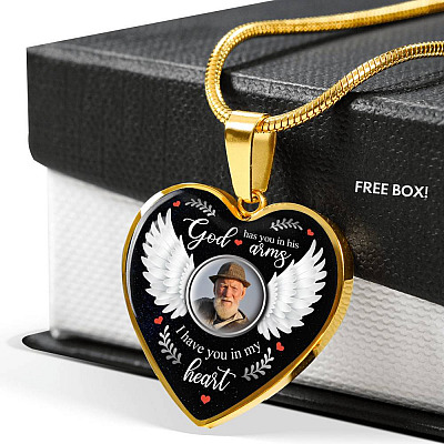 Personalized Photo God Has You In His Arms I Have You In My Heart Memorial Luxury Heart Pendant Necklace