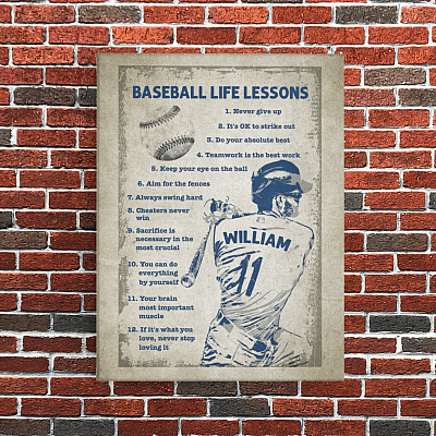 Alternative view of Vintage Baseball Life Lessons Never Give Up It's Ok to Strike Out Wrapped Framed Canvas Prints - Unframed Poster