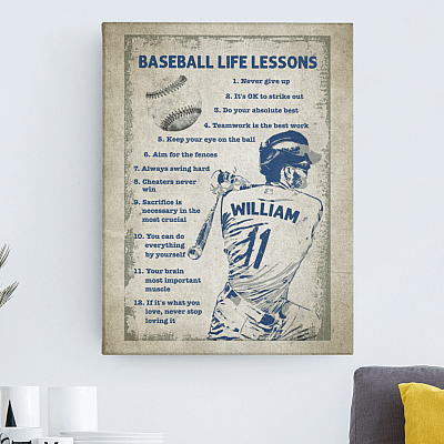 Vintage Baseball Life Lessons Never Give Up It's Ok to Strike Out Wrapped Framed Canvas Prints - Unframed Poster