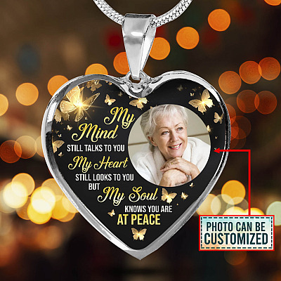 Alternative view of Personalized Photo My Mind Still Talks to You Memorial Butterfly Heart Pendant Necklace - Bangle