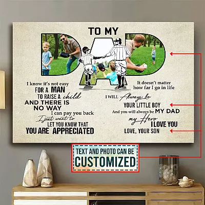 Personalized Photo To My Baseball Dad To Raise A Child Baseball Father's Day Gift Customized Canvas Poster