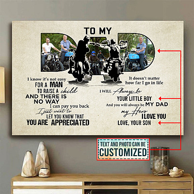 Personalized Photo To My Biker Dad To Raise A Child Motorcycle Club Dad Father's Day Customized Canvas Poster