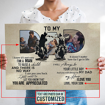 Alternative view of Personalized Photo To My Biker Dad To Raise A Child Motorcycle Club Dad Father's Day Customized Canvas Poster