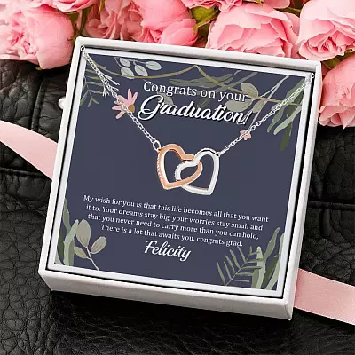 Personalized Congrats On Your Graduation Interlocking Hearts Pendant Necklace - Congrats Graduation Necklace