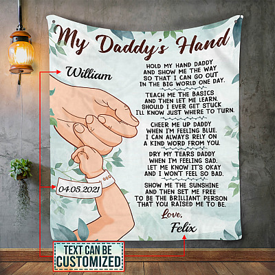 Personalized My Daddy's Hand Hold My Hand Daddy and Show Me the Way Fleece Blanket - Mink Sherpa Blanket - Woven Blanket