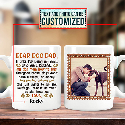 Personalized Photo Dear Dog Dad Thanks for Being My Dad Who I Am Kidding Two Sided Ceramic Coffee Mug
