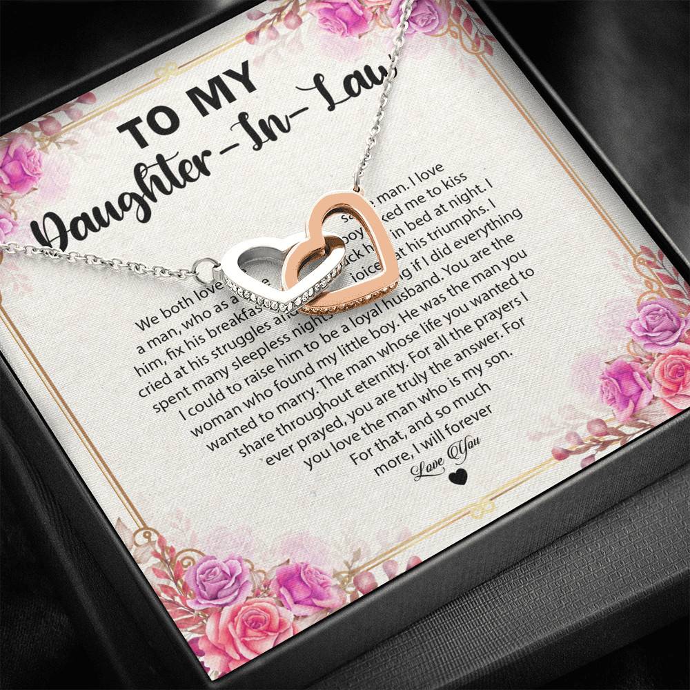 To My Daughter In law we Both Love The Same Man Interlocking Hearts Pendant Necklace - Gift For Daughter In Law Gift