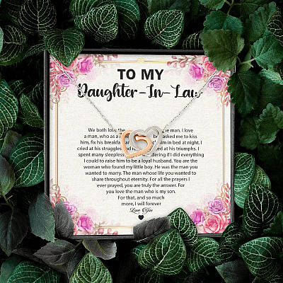 To My Daughter In law we Both Love The Same Man Interlocking Hearts Pendant Necklace - Gift For Daughter In Law Gift