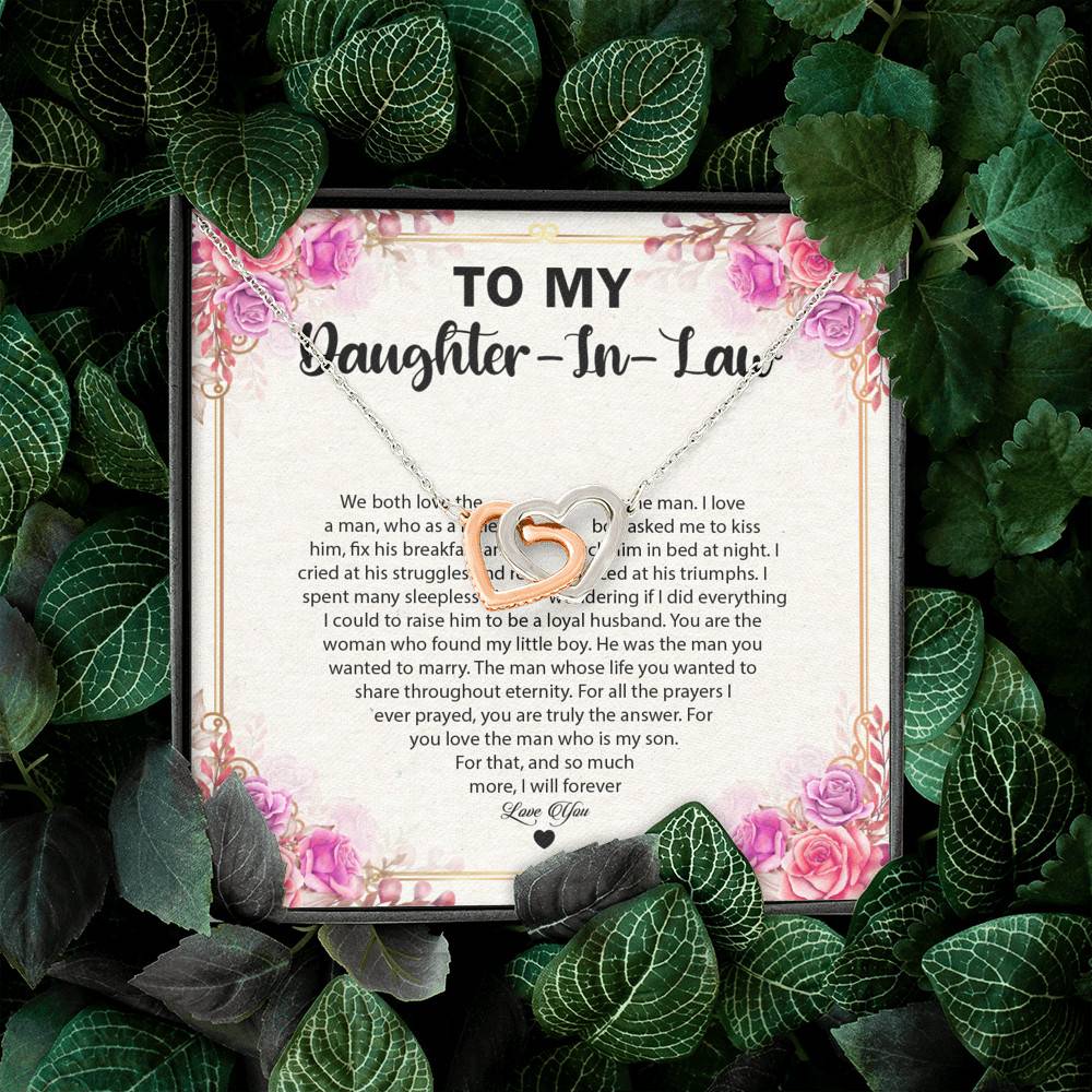 To My Daughter In law we Both Love The Same Man Interlocking Hearts Pendant Necklace - Gift For Daughter In Law Gift