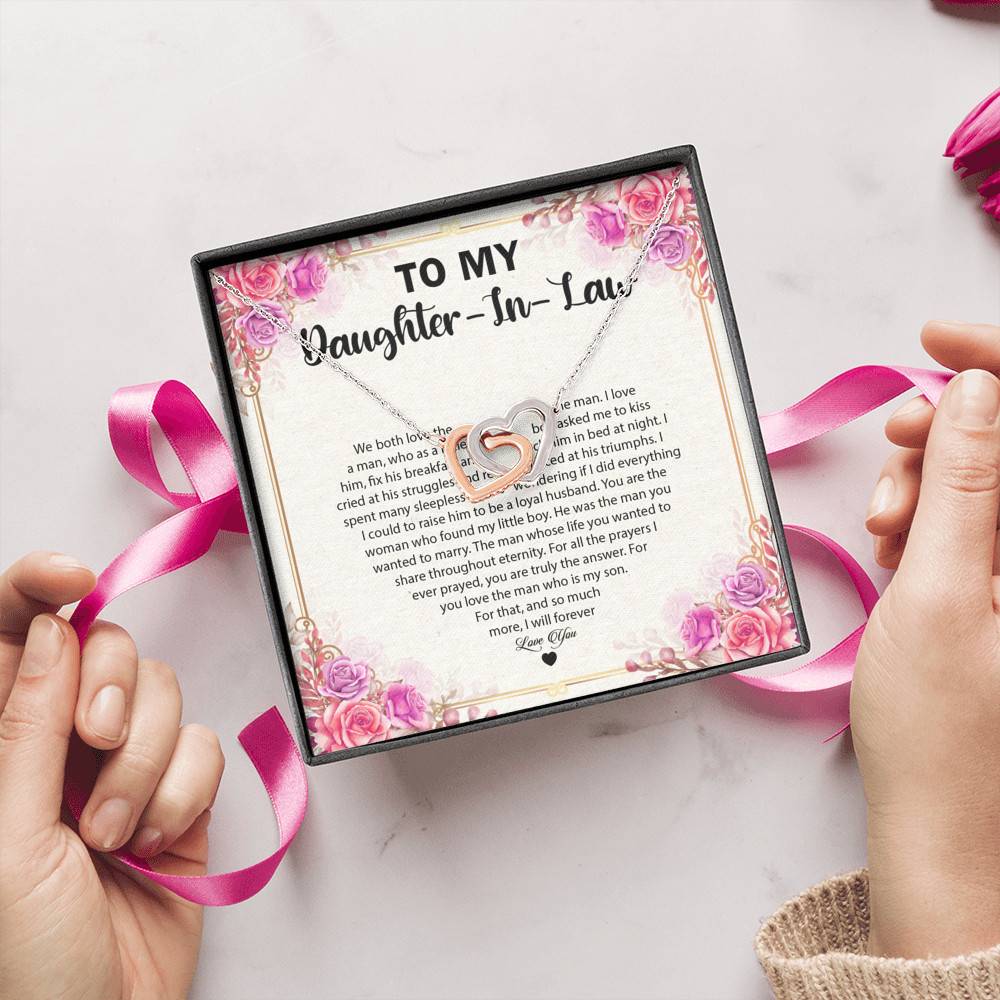 To My Daughter In law we Both Love The Same Man Interlocking Hearts Pendant Necklace - Gift For Daughter In Law Gift