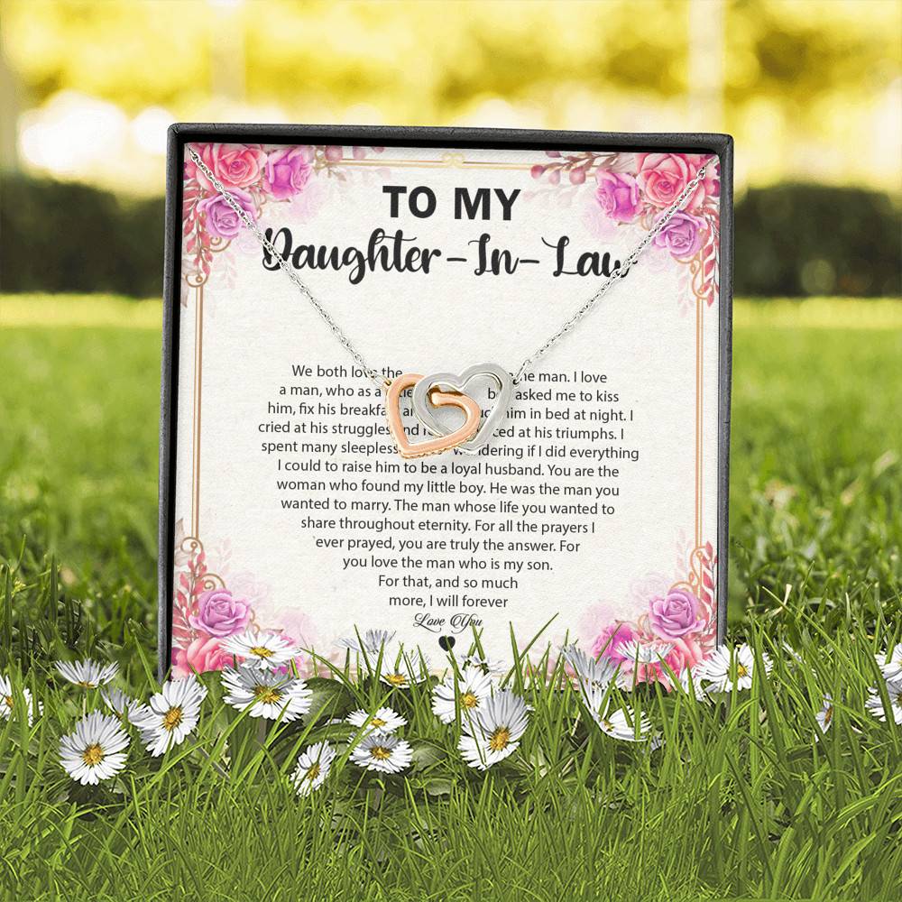 To My Daughter In law we Both Love The Same Man Interlocking Hearts Pendant Necklace - Gift For Daughter In Law Gift