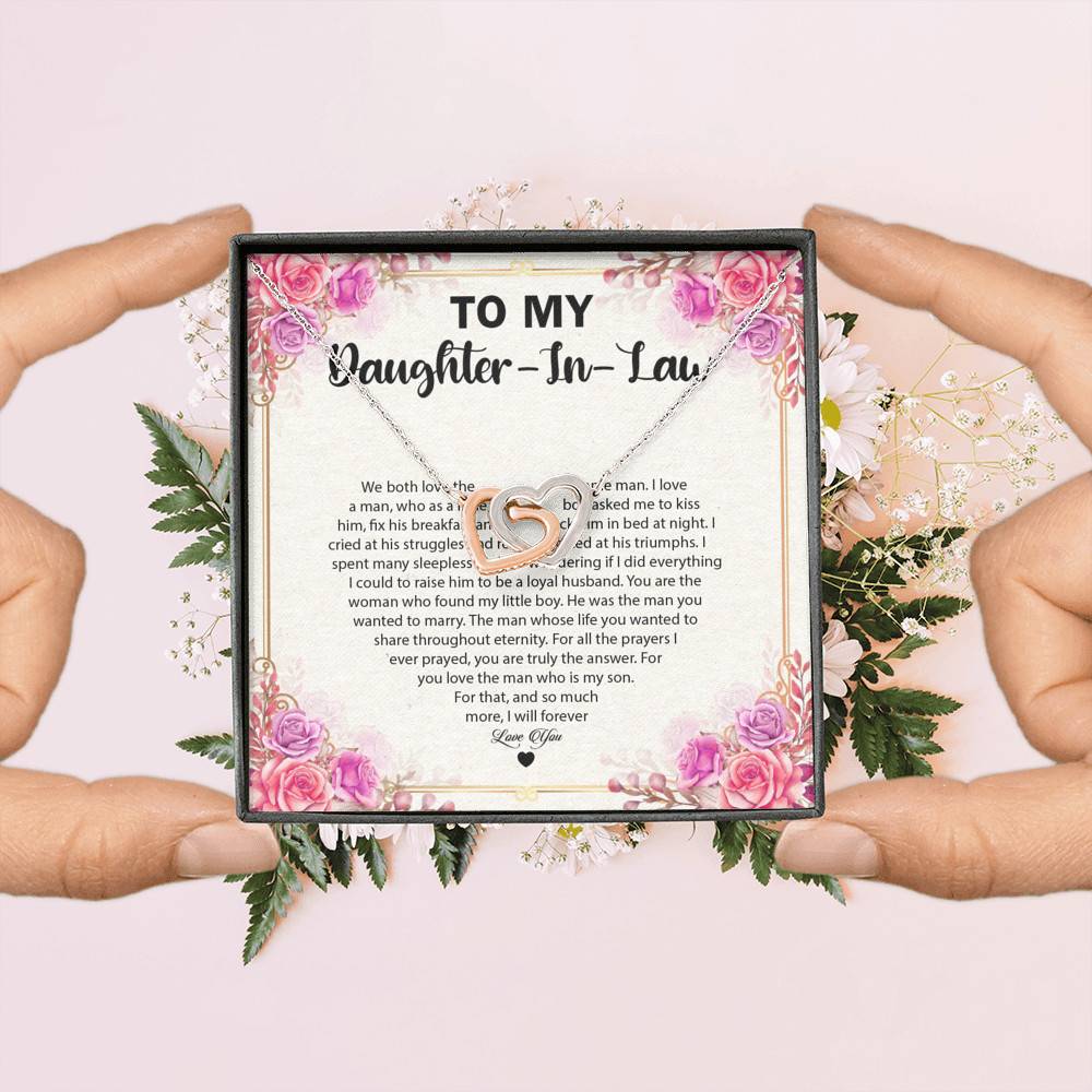 To My Daughter In law we Both Love The Same Man Interlocking Hearts Pendant Necklace - Gift For Daughter In Law Gift