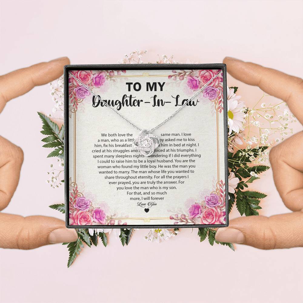 To My Daughter In law we Both Love The Same Man Love Knot Pendant Necklaces - Gift For Daughter In Law Gift