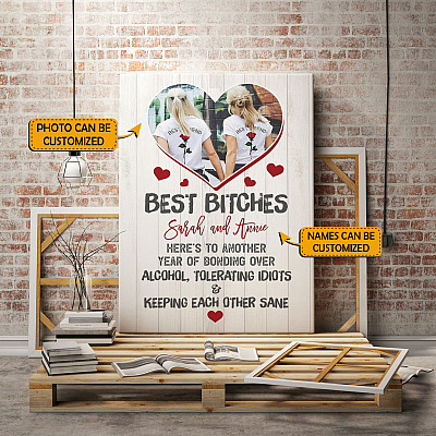 Alternative view of Custom Photo Best Bitches Alcohol Tolerating Idiots Framed Canvas - Unframed Poster - Funny Bestie Gift